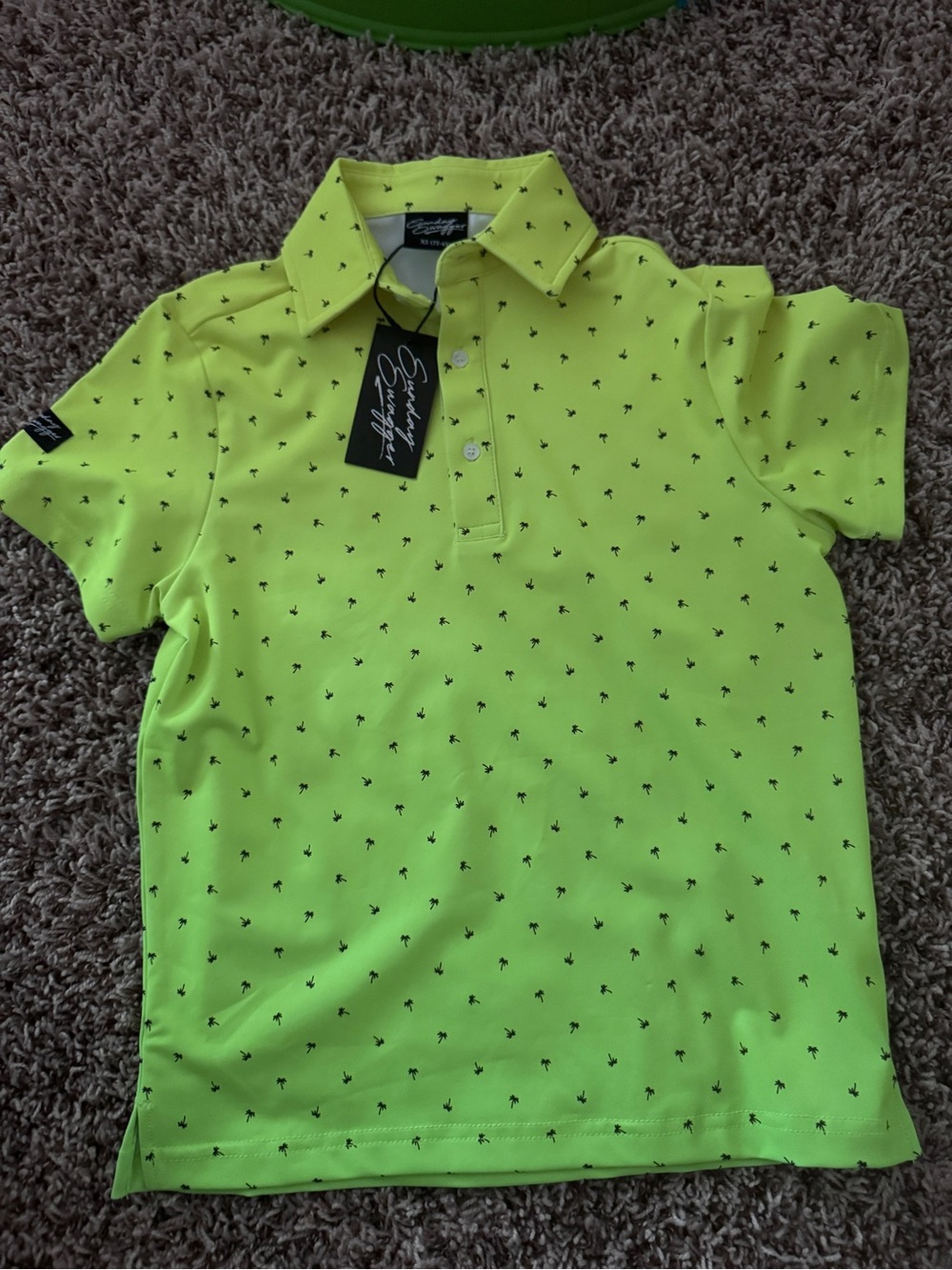 Men's Neon Yellow Polo with Palm Print